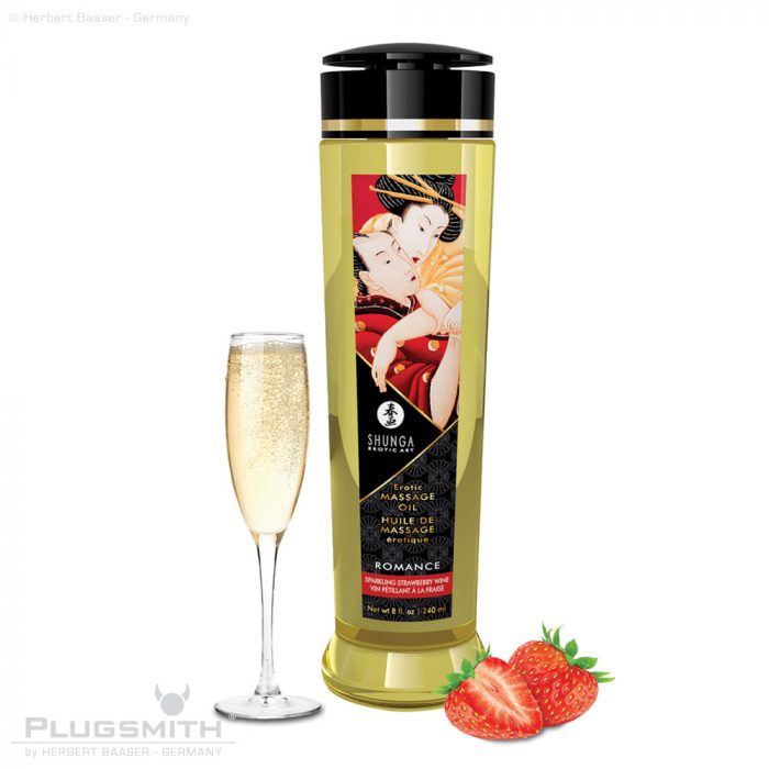 SHUNGA Massage Oel Romance Sparkling Strawberry Wine. 240 ml für die Ganzkörper Massage.