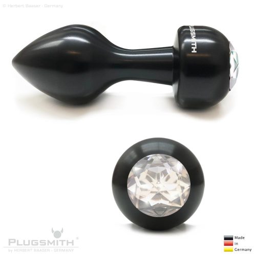 PLUGSMITH Aluminium Analplug - Large 3 - schwarz eloxiert mit Diamond Applikation.